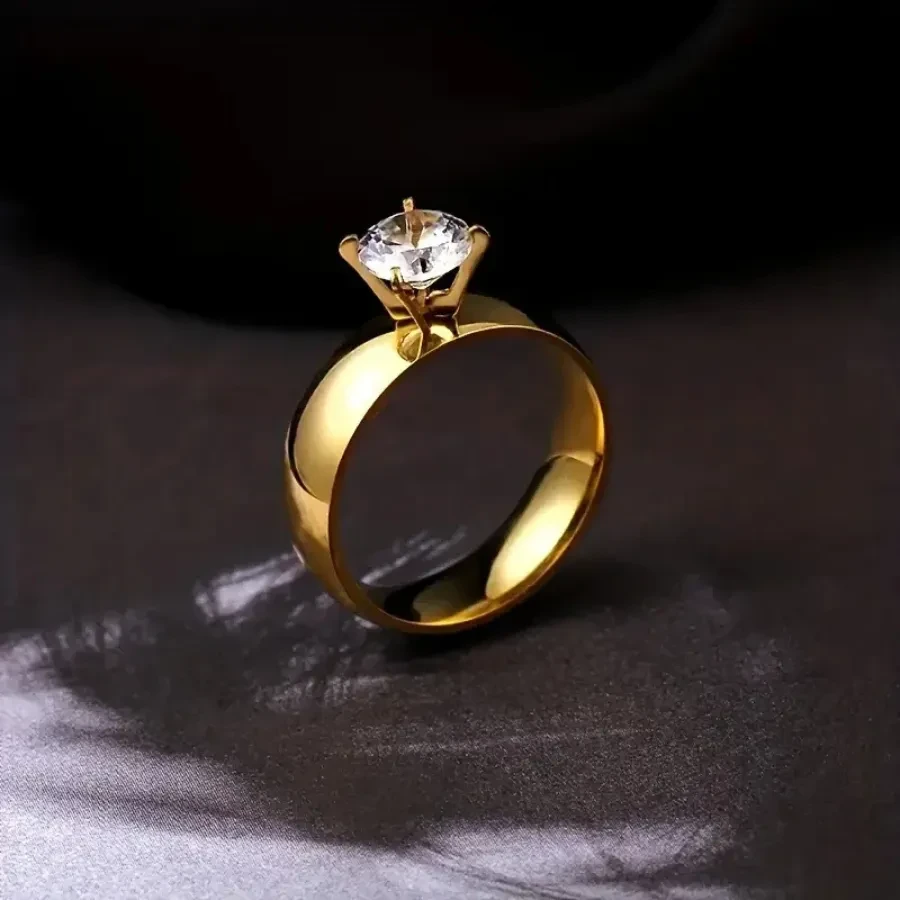Stylish Stainless Steel Luxury Ring with Zirconia