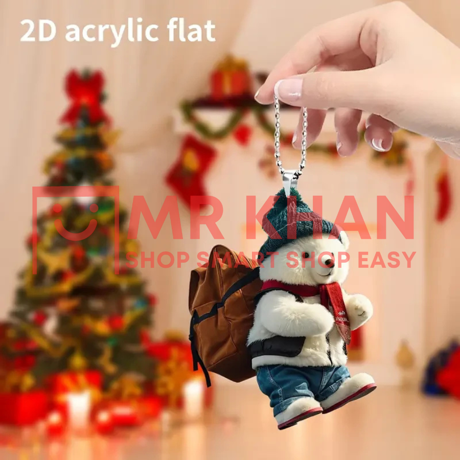 1pc Cute Teddy Bear Car Ornament - Acrylic Red Cloth Animal Statue