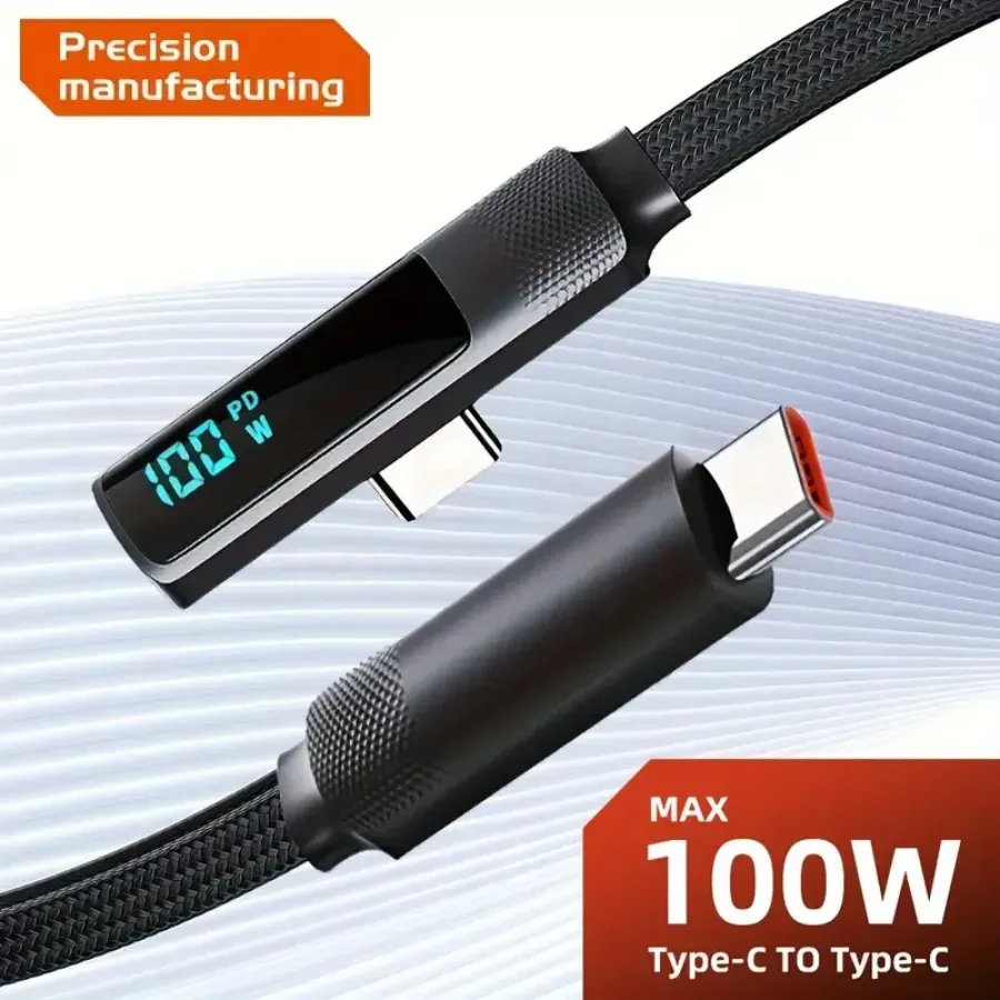 100W Fast Charging Type-C Cable – LED Display & Ultra-Thin Design