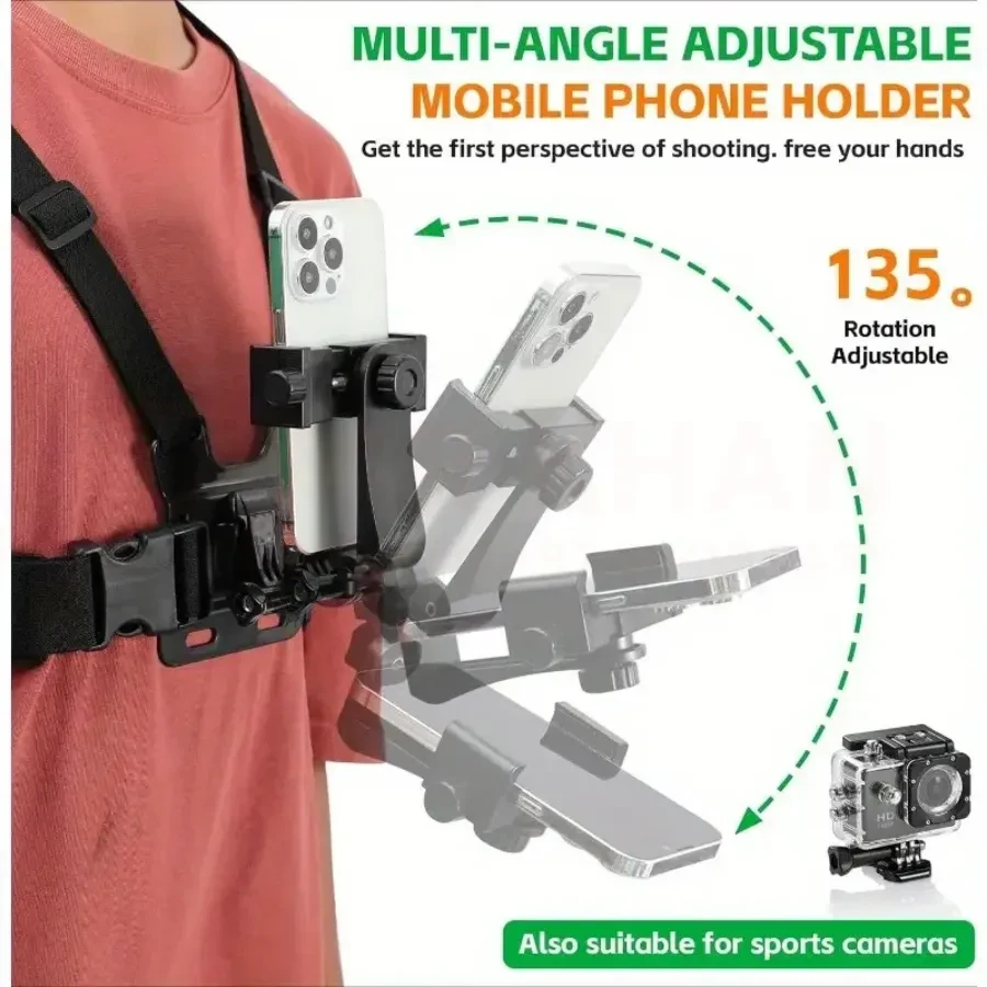 Adjustable Chest Mount Harness – 360° Rotating Phone Holder
