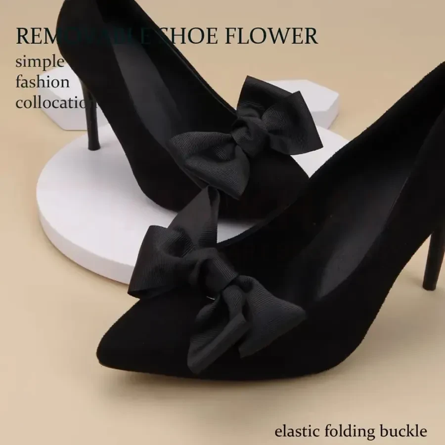 2pcs Chic Black Bow Shoe Clips – Stylish & Versatile