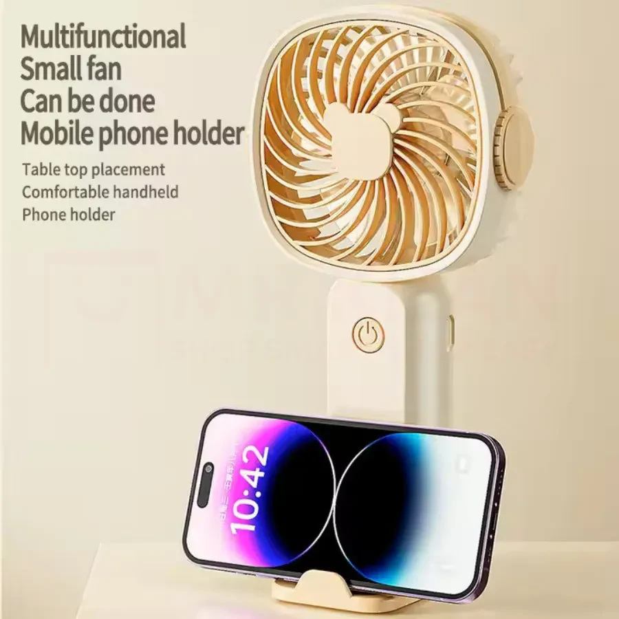 Portable Handheld Rechargeable Fan with Phone Holder & USB Charging