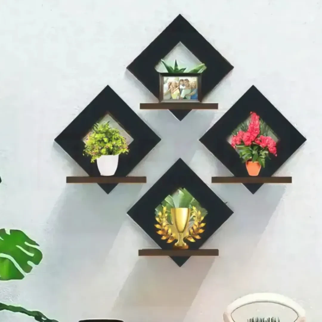 Set of 4 Decorative Wooden Wall Shelves