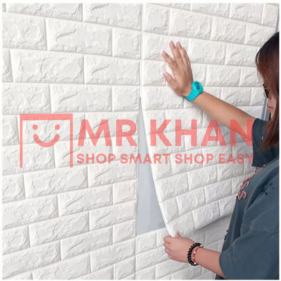 3D Self-Adhesive Wall Brick Sheet – White Foam Wallpaper (35×38cm)
