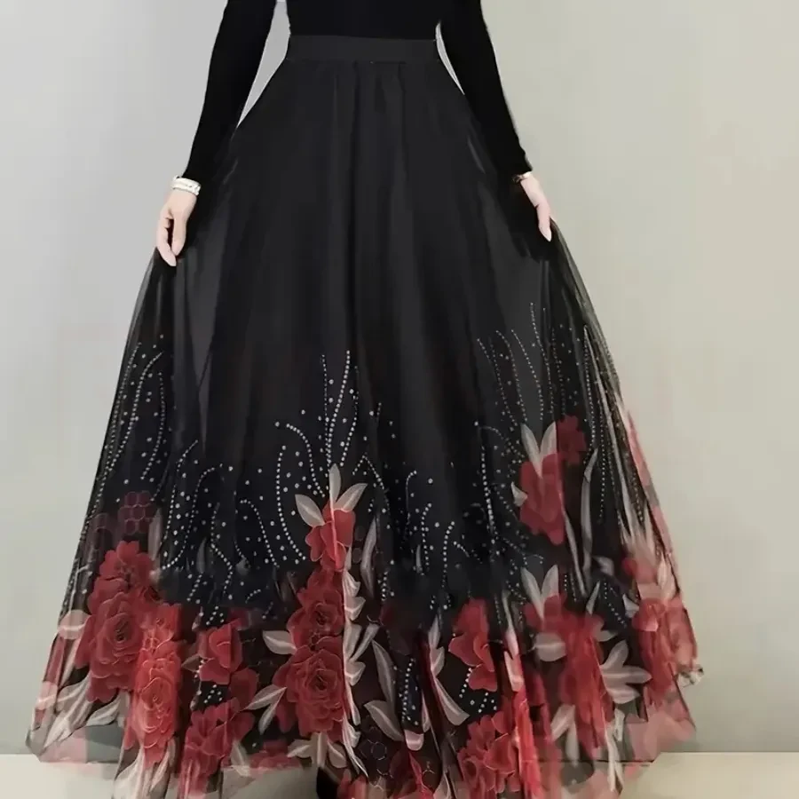 Floral & Butterfly Print High Waist Maxi Skirt