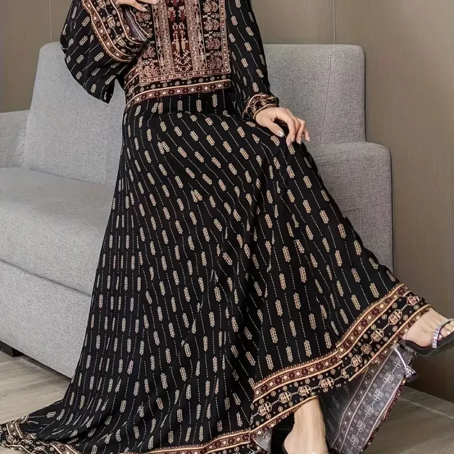 Middle Eastern Plus-Size Embroidered Dress