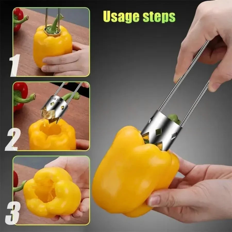 Stainless Steel Bell Pepper & Fruit Corer – Easy Seed Removal