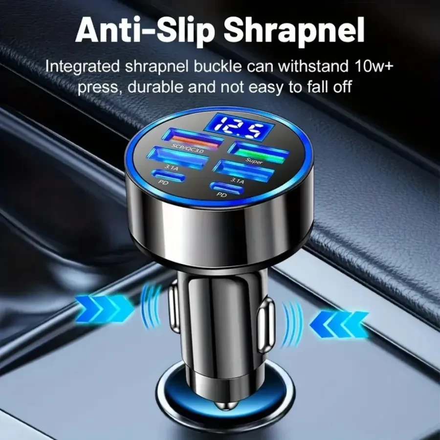 6-in-1 Car Charger – Fast & Multi-Device Charging